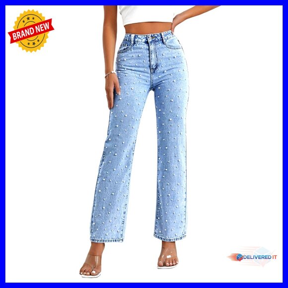 High Waisted Boyfriend Jeans Wide Leg Straight Fit Casual Denim Pants